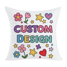 Cuscino per divano stampato con disegno di bambino con stampa centrale su richiesta, dimensioni: 35x35 cm (peluche corto)