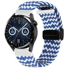 Per Garmin VivoMove Trend / Luxe / Style Cinturino per orologio in tessuto con chiusura pieghevole magnetica da 20 mm (blu bianco)