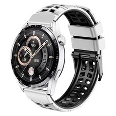 Per Huawei Watch4/4 Pro / Watch3/3 Pro Cinturino in silicone bicolore con foro a doppia fila da 22 mm (bianco nero)