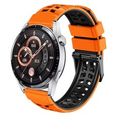 Per Huawei Watch4/4 Pro / Watch3/3 Pro Cinturino in silicone bicolore con foro a doppia fila da 22 mm (arancione nero)
