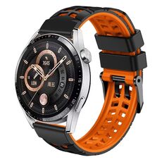 Per Huawei Watch4/4 Pro / Watch3 / 3 Pro Cinturino in silicone bicolore con foro a doppia fila da 22 mm (nero arancione)