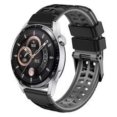 Per Huawei Watch4/4 Pro / Watch3 / 3 Pro Cinturino in silicone bicolore con foro a doppia fila da 22 mm (grigio nero)