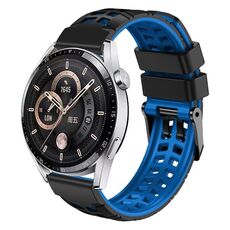 Per Huawei Watch4/4 Pro / Watch3/3 Pro Cinturino in silicone bicolore con foro a doppia fila da 22 mm (nero blu)