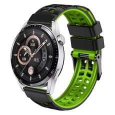 Per Huawei Watch4/4 Pro / Watch3/3 Pro Cinturino per orologio in silicone bicolore con foro a doppia fila da 22 mm (nero verde)