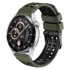 Per Huawei Watch4/4 Pro/Watch3/3 Pro Cinturino in silicone bicolore con foro a doppia fila da 22 mm (verde militare nero)