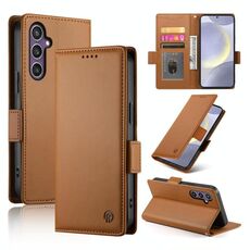 Per Samsung Galaxy S25+ 5G Custodia per telefono in pelle smerigliata magnetica con fibbia laterale (marrone)
