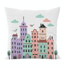 Federa per cuscino per divano stampata a forma di castello, senza stampa centrale su richiesta, dimensioni: 45x45 cm (velluto granulare Twill)