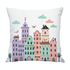 Federa per cuscino per divano stampata con motivo castello, senza stampa centrale su richiesta, dimensioni: 45x45 cm (raso lucido)