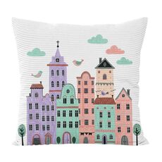 Federa per cuscino per divano stampata con motivo castello, senza stampa centrale su richiesta, dimensioni: 50x50 cm (velluto granulare Twill)