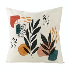 Federa per cuscino divano stampata con foglie astratte, senza stampa centrale su richiesta, dimensioni: 45x45 cm (lino bianco)