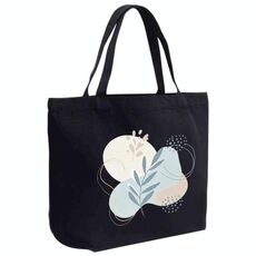 Borsa in tela stampata con foglie fresche, stampa su richiesta, dimensioni: 35x45x15 cm (nero)