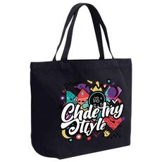 Borsa a mano in tela stampata con graffiti, stampa su richiesta, dimensioni: 35x45x15 cm (nero)
