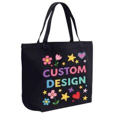 Borsa da mano in tela stampata con disegno di bambino su richiesta, dimensioni: 20x30x10 cm (nero)