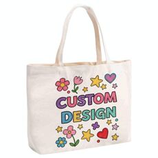 Borsa da mano in tela stampata con disegno di bambino su richiesta, dimensioni: 35x45x15 cm (beige)