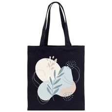 Borsa in tela stampata con foglie fresche, stampa su richiesta, dimensioni: 30x25 cm (nero)