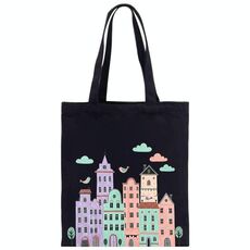 Borsa a mano in tela stampata con castello, stampa su richiesta, dimensioni: 25x20 cm (nero)