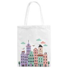 Borsa a mano in tela stampata con castello, stampa su richiesta, dimensioni: 30x25 cm (bianco)