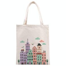 Borsa a mano in tela stampata con castello, stampa su richiesta, dimensioni: 35x30 cm (beige)