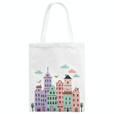 Borsa a mano in tela stampata con castello, stampa su richiesta, dimensioni: 40x35 cm (bianco)