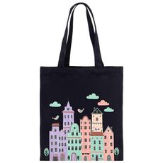 Borsa a mano in tela stampata con castello, stampa su richiesta, dimensioni: 40x35 cm (nero)