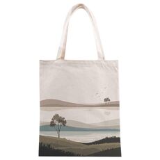 Stampa su tela con stampa di paesaggi su borsa a richiesta, dimensioni: 25x20 cm (beige)