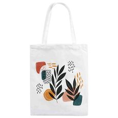 Stampa su tela con foglie astratte per borsetta, su richiesta, dimensioni: 30x25 cm (bianco)