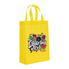 Borsa in tessuto non tessuto stampato con graffiti, stampa su richiesta, dimensioni: 35x25x10 cm (giallo)