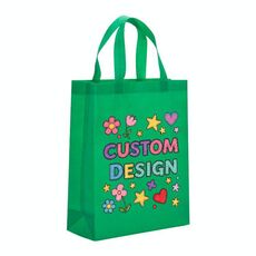 Borsa in tessuto non tessuto stampato con disegno di bambino, stampa su richiesta, dimensioni: 35x25x10 cm (verde erba)