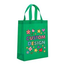 Borsa in tessuto non tessuto stampato con disegno di bambino, stampa su richiesta, dimensioni: 41x35x12 cm (verde erba)