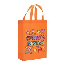 Borsa in tessuto non tessuto stampato con disegno di bambino, stampa su richiesta, dimensioni: 41x35x12 cm (arancione)