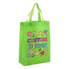 Borsa in tessuto non tessuto stampato con disegno di bambino, stampa su richiesta, dimensioni: 41x35x12 cm (verde frutta)