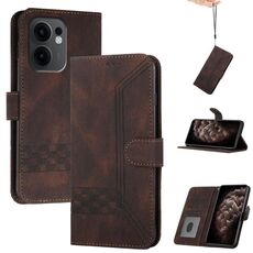 Per OPPO Reno13 F 4G / 5G Custodia in pelle con effetto pelle cubica Flip (marrone)