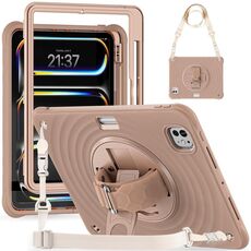 Per iPad Pro 11 2024 Custodia per tablet ibrida in silicone per PC con supporto girevole (caffè chiaro)