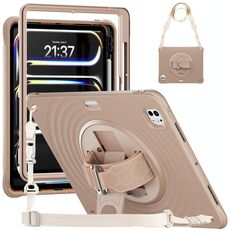 Per iPad Pro 13 2024 Custodia per tablet ibrida in silicone per PC con supporto girevole (caffè chiaro)