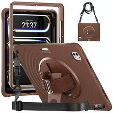 Per iPad Pro 13 2024 Custodia per tablet ibrida in silicone per PC con supporto girevole (cioccolato)