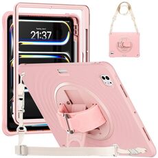 Per iPad Pro 13 2024 Custodia per tablet ibrida in silicone per PC con supporto girevole (rosa)