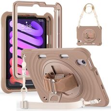 Per iPad mini 2024 / mini 6 Custodia per tablet PC ibrida in silicone con supporto rotante (caffè chiaro)