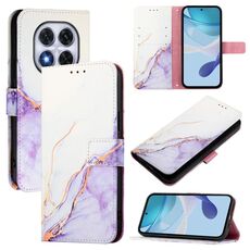 Per Redmi Note 14 Pro / 14 Pro+ 5G Global PT003 Custodia in pelle con motivo in marmo (bianco viola)