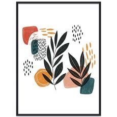 Dipinto decorativo con foglie astratte con cornice PS, stampa su richiesta, dimensioni: 15x20 cm
