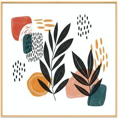 Quadro decorativo con foglie astratte con cornice in lega di alluminio, stampa su richiesta, dimensioni: 40x40 cm