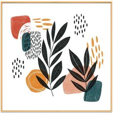 Quadro decorativo con foglie astratte con cornice in lega di alluminio, stampa su richiesta, dimensioni: 70x70 cm