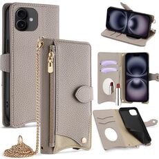 Per iPhone 16 Plus Crossbody Chain Fishtail Litchi Custodia per telefono in pelle (grigio)