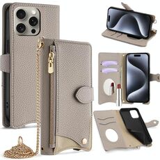 Per iPhone 15 Pro Max Crossbody Chain Fishtail Litchi Custodia in pelle per telefono (grigio)