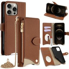 Per iPhone 12 / 12 Pro Crossbody Chain Fishtail Litchi Custodia per telefono in pelle (marrone)