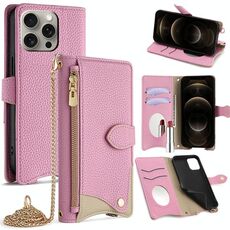 Per iPhone 12 / 12 Pro Crossbody Chain Fishtail Litchi Custodia per telefono in pelle (rosa)