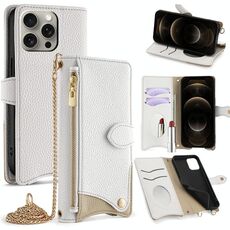 Per iPhone 12 / 12 Pro Custodia per telefono in pelle Litchi a coda di pesce con catena a tracolla (bianca)
