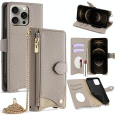 Per iPhone 12 Pro Max Crossbody Chain Fishtail Litchi Custodia per telefono in pelle (grigio)