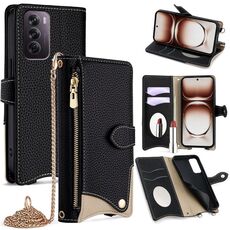 Per OPPO Reno12 Global Crossbody Chain Fishtail Litchi Custodia per telefono in pelle (nero)