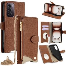 Per OPPO Reno12 Global Crossbody Chain Fishtail Litchi Custodia in pelle per telefono (marrone)