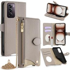 Per OPPO Reno12 Global Crossbody Chain Fishtail Litchi Custodia per telefono in pelle (grigio)